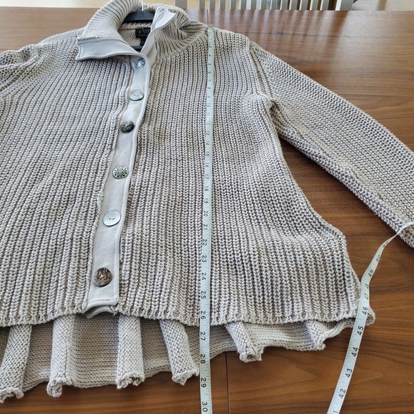 Pure Handknit High Low Pleated Chunky Cardigan Size S Cotton Beige boho gorpcore - Picture 10 of 13